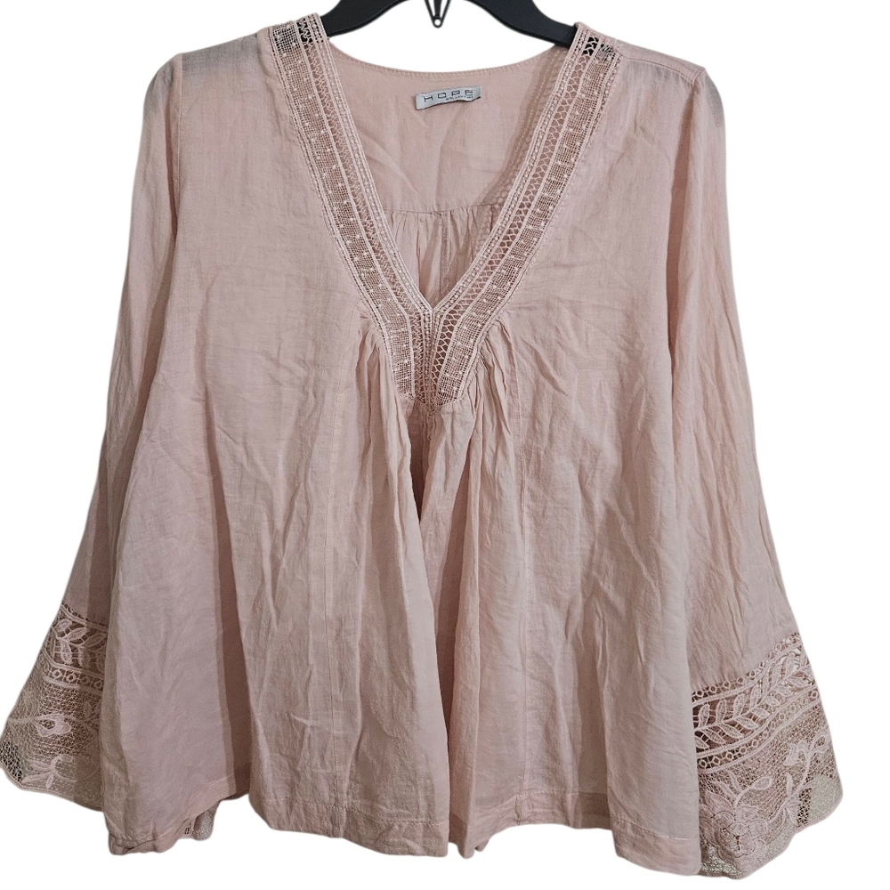 HOPE Collection Blush Lace Detail Blouse Bell Sleeves Cottagecore Boho Feminine